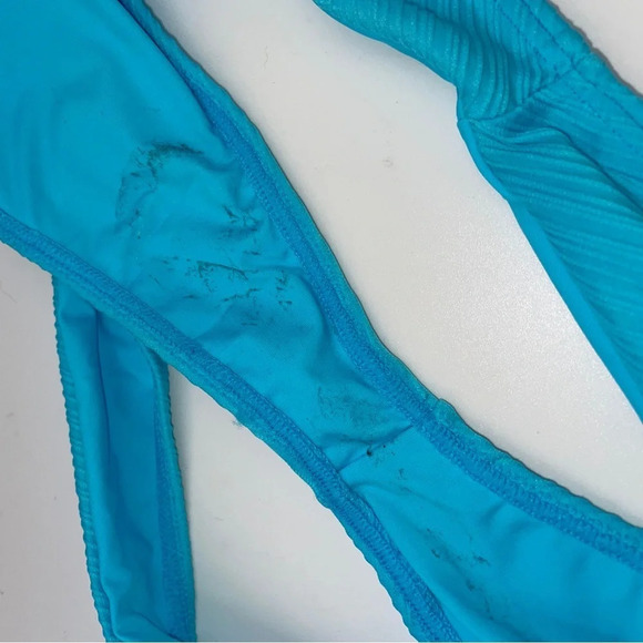 NWOT Frankie’s bikinis Enzo plisse cheeky bottoms aquamarine 12526 - Picture 8 of 9